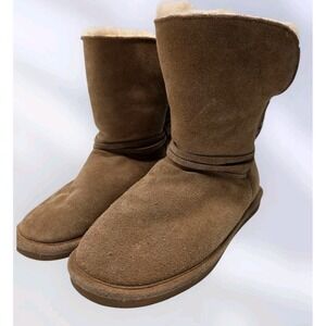 Bearpaw Maggie Suede Boots Size 9 Hickory Tan -‎ Boho Knit Detail - NeverWet